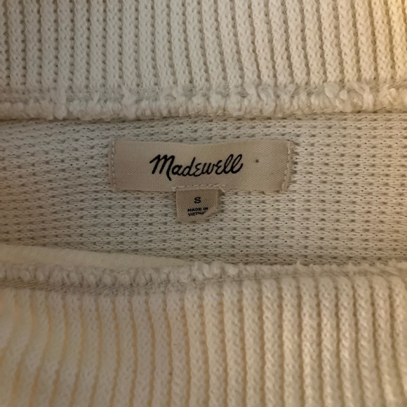 Madewell Women’s Sweater Cream Size Small Mock Neck Ribbed Pockets 100% Cotton - Picture 5 of 7